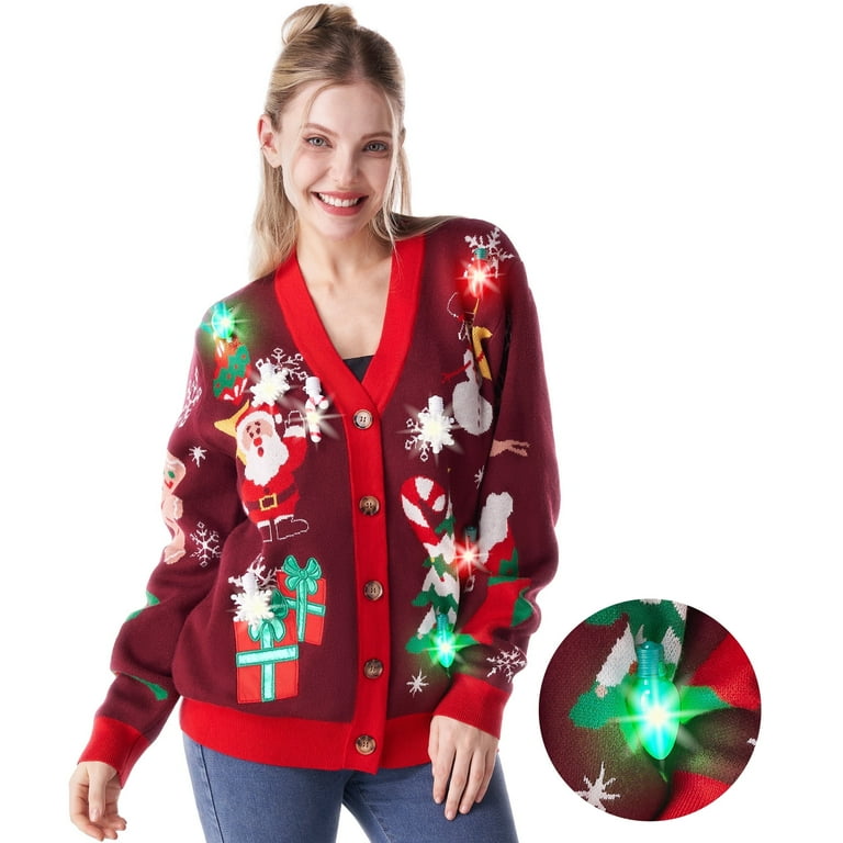 Joyfy Light up Christmas Sweater Cardigan,Ugly Christmas Sweaters