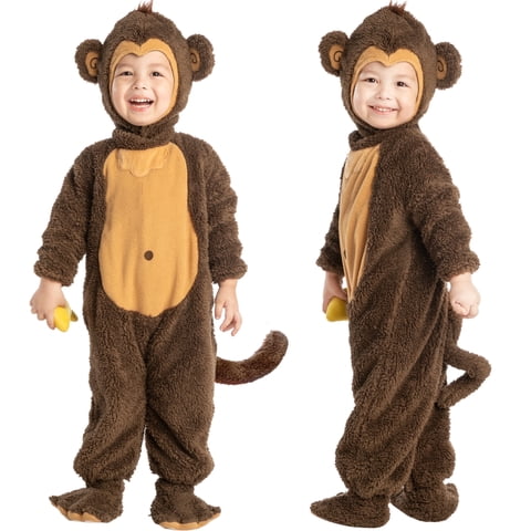 Joyfy Little Monkey Costume with Toy Banana for Toddler Baby Halloween Costumes for Animal Themed Party Role Play Cosplay 12-18 Months