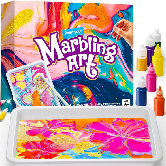 Joyfy Marbling Painting Art & Craft Kit for Kids with 7 Paint Colors, Water Paint  Set Paper Craft Christmas Birthday Gift for Girls Boys 6 to 12