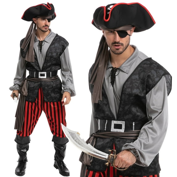 Joyfy Men Pirate Costume Plundering Sea Captain Set for Adults Halloween Themed Parties