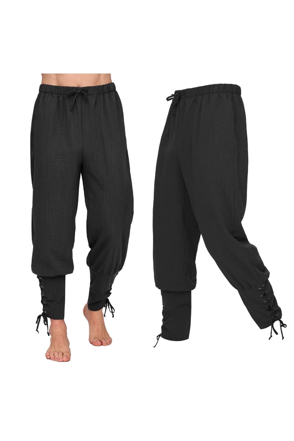 Men Renaissance Pants, Ankle Banded Pirate Pants, Medieval Viking Pirate Costume Drawstrings Trousers for Halloween Party