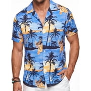 Joyfy Mens Hawaiian Shirt Short Sleeve Floral Button Down Casual Summer Beach Vacation Shirts Tropical Holiday Lightweight Breathable,L