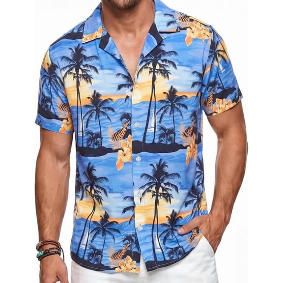 Joyfy Men's Hawaiian Shirt Short Sleeve Floral Button Down Casual Summer Beach Vacation Shirts Tropical Holiday Lightweight Breathable,L