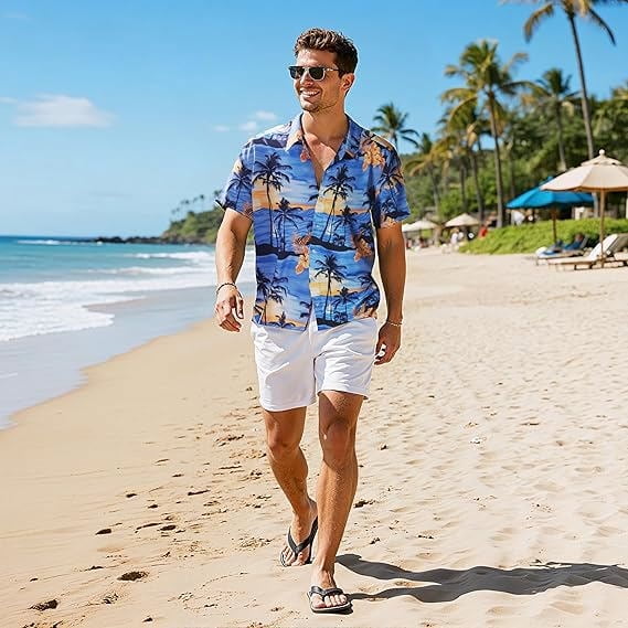 Joyfy Men's Hawaiian Shirt, Casual Short Sleeve Button Down for Summer Beach Vacation