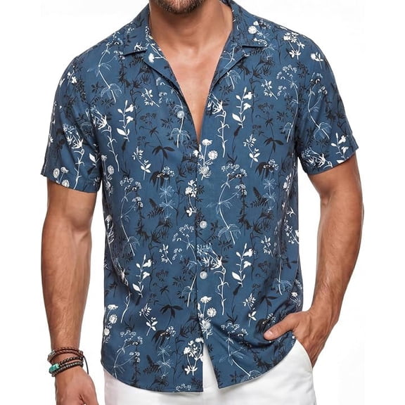 Joyfy Men's Hawaiian Shirt, Casual Short Sleeve Button Down for Summer & Beach