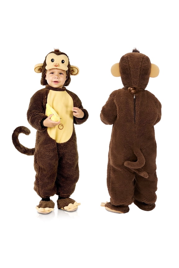 Monkey Costume Set for Kids with Toy Banana, Halloween Costume, Hooded Jumpsuit Jumpsuit