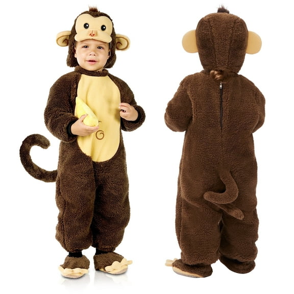Joyfy Monkey Costume Set for Kids with Toy Banana, Halloween Costume, Hooded Jumpsuit Jumpsuit