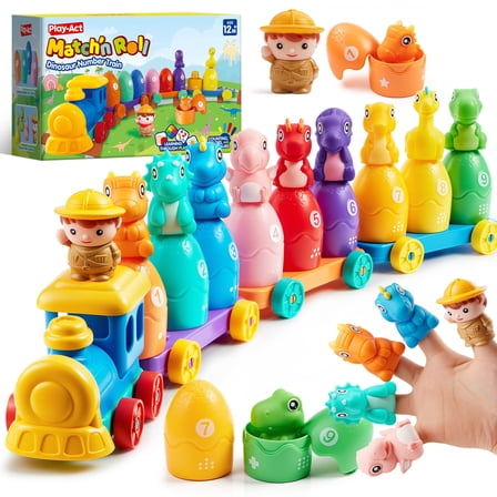 Joyfy Montessori Learning Toys for Toddlers 1-3, Dinosaur Number Train, Counting, Matching & Sorting Toy, Christmas Birthday Gift for Baby Boys Girls
