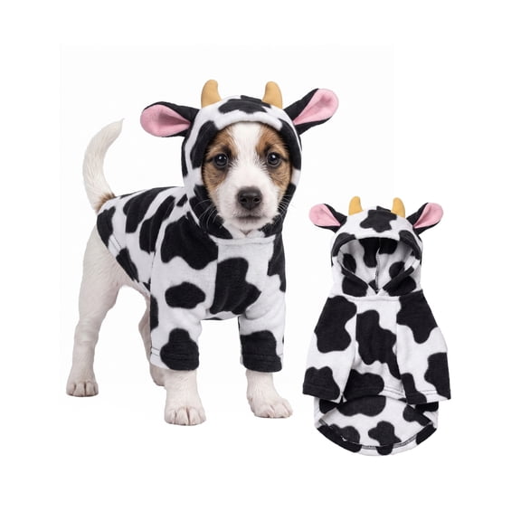 Joyfy Pet Cow Costume for Dogs, Halloween Costume with 3D Cow Hood for Dress Up Party and Outdoor Play,Medium