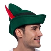 Joyfy Green Felt Robin Hood Hat with Feather, Tyrolean Alpine Costume Accessory for Halloween Dress Up Party, One Size Fits Adults