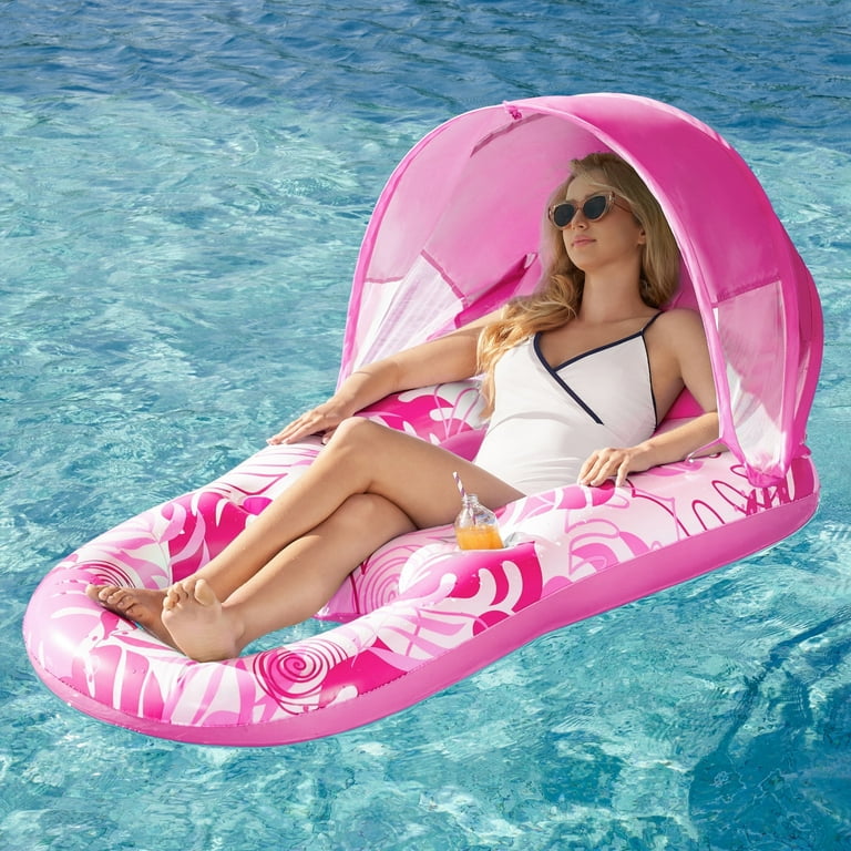 Joyfy Pool Lounge Float, Inflatable Recliner Chair with Canopy