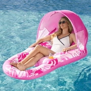 Joyfy Pool Lounge Float with Canopy for Adult, Inflatable Pool Floats Lounger Raft Floaties Water Floating Recliner Chair with Cup Holders Foot Rest Swimming Pool Floaty