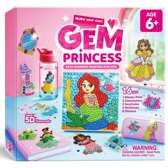 Joyfy 16 Piece Princess Gem Arts & Crafts Kit ,5D Gem Painting Activity Set for Kids, Perfect Christmas and Birthday Gift for Girls Age 6 