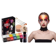 Joyfy 8 Pcs Halloween Makeup Kit, with Wound Scar Wax,12 Colors Face Paint Palette, Fake Blood for Zombie Vampire Skeleton Cosplay Adult