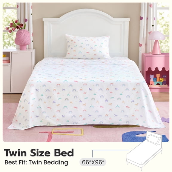 Joyfy Rainbow Twin Size Sheet Set for Kids – 3Pcs Soft Microfiber Bedding, Deep Pocket Fitted Sheet Fits Up to 16" Mattress, Wrinkle Free & Fade Resistant – Cozy Breathable Sheets for Boys Girls Teen