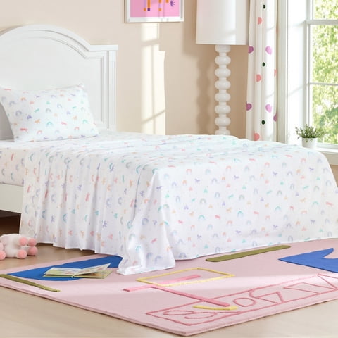 Joyfy Rainbow Twin Size Sheet Set for Kids – 3Pcs Soft Microfiber Bedding, Deep Pocket Fitted Sheet Fits Up to 16" Mattress, Wrinkle Free & Fade Resistant – Cozy Breathable Sheets for Boys Girls Teen