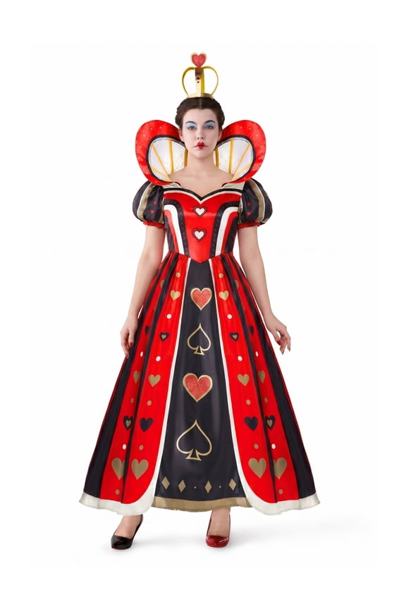 Red Queen Costume for Women, Red Heart Queen Fairytale Fancy Dress for Halloween Themed Parties Dress up Cosplay