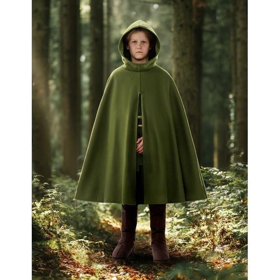 Renaissance Costumes for Kids Boys Knight Costume Green Cloak Tunic Hooded Robe Halloween Medieval Wizard Witch Cape for Halloween Party Cosplay