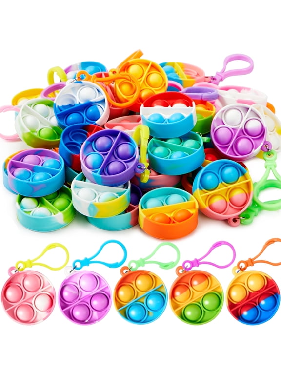 Round Pop Fidget Keychain Party Favors for Kids 30 Pack Mini Fidget Toys Bulk, Goodie Bag Stuffers Fidgets for Classroom Prizes Sensory Toy Packs