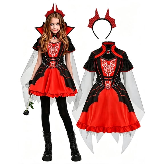 Joyfy Royal Vampire Costume for Girls, Halloween Gothic Victorian Vampiress Queen Dress Costume for Fancy Party Dress up Cosplay