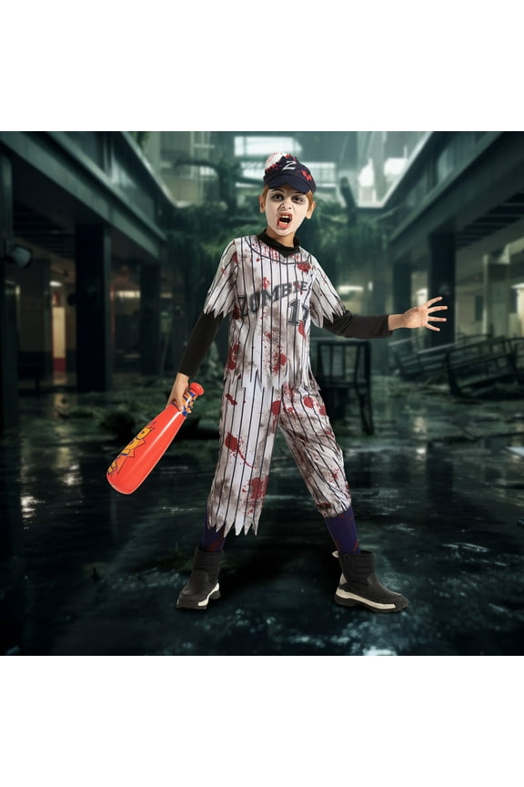Scary Baseball Player Zombie Halloween Costume for Boys, Sizes S-L