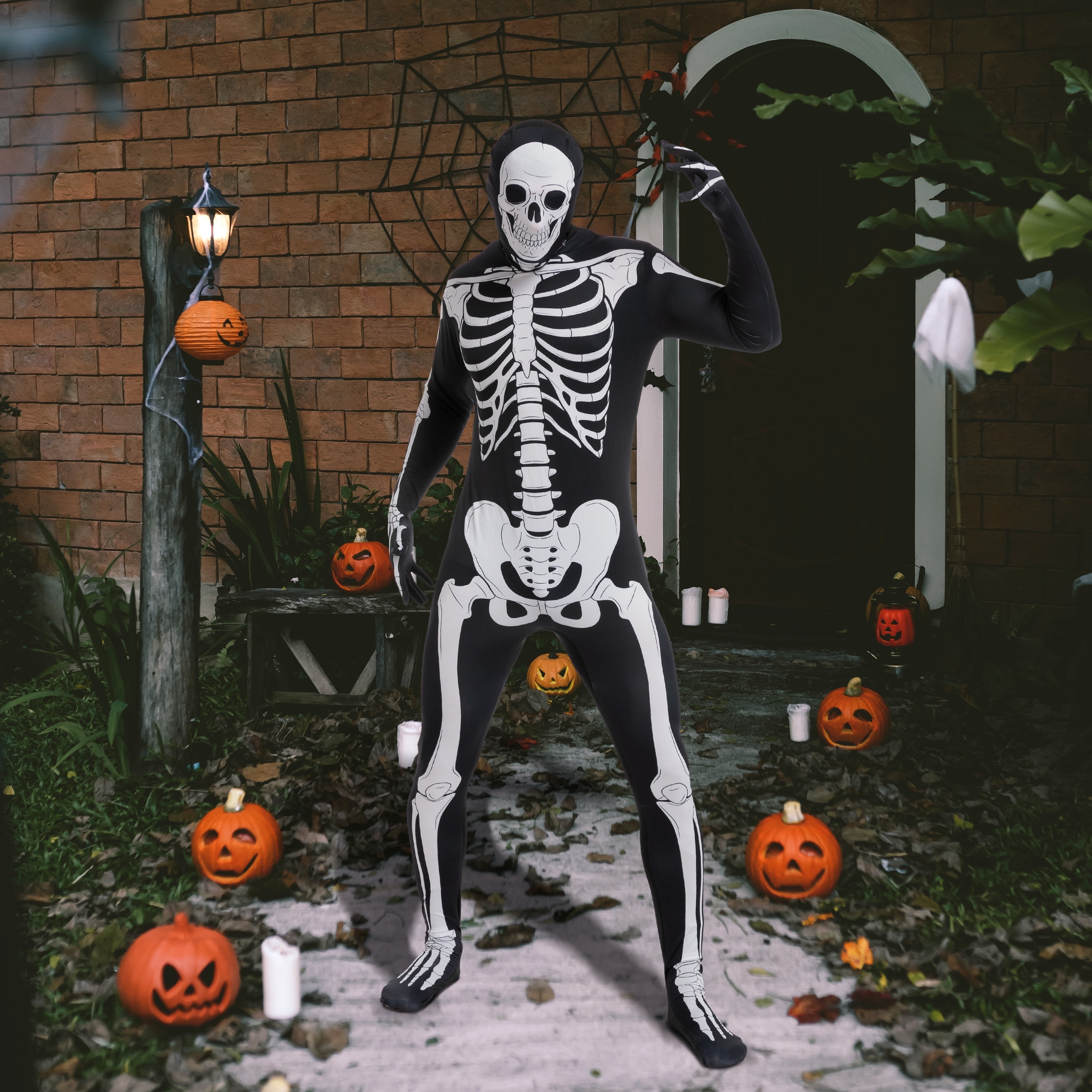 Joyfy Skeleton Costume for Adults, Skeleton Bone Bodysuit Halloween — free download