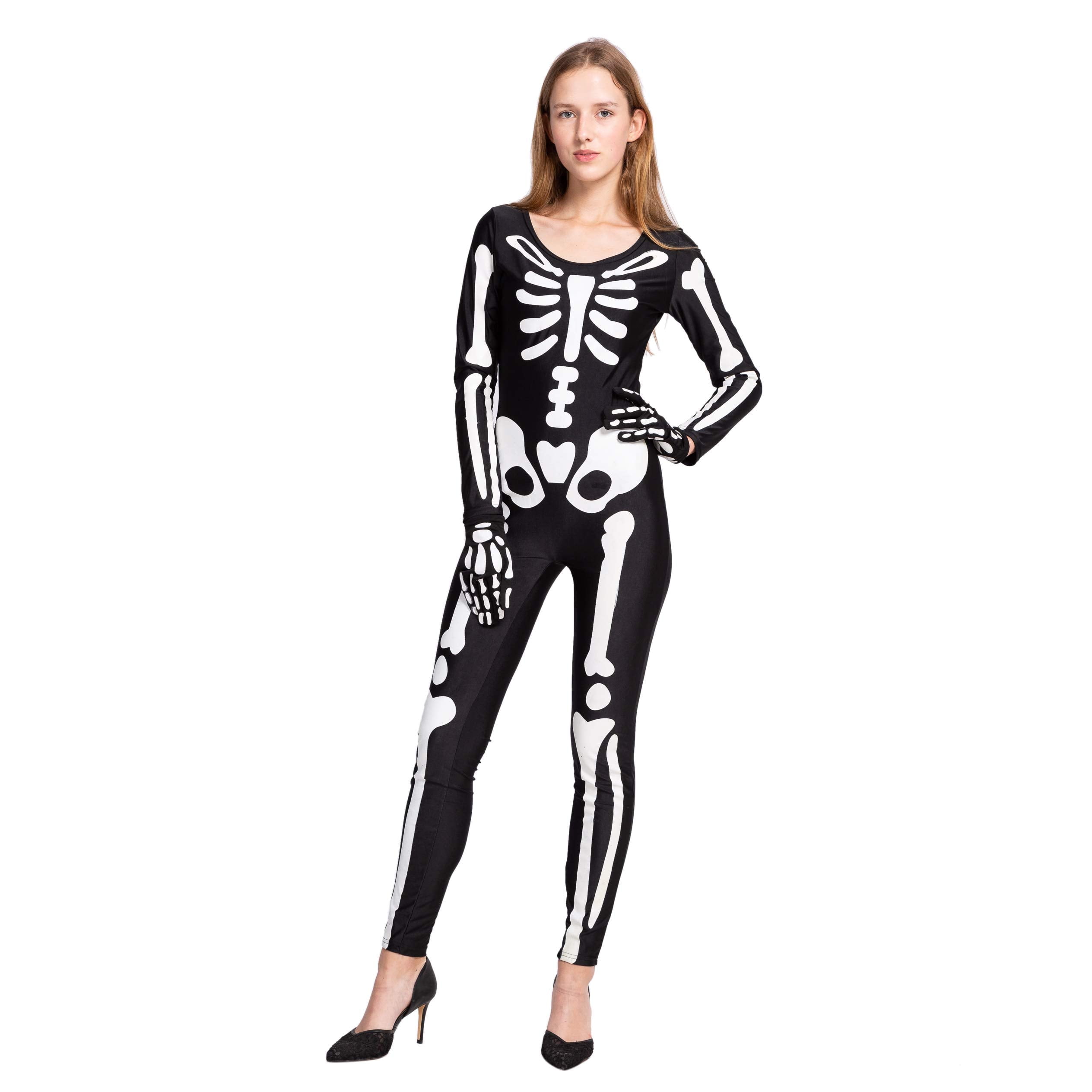 Joyfy Skeleton Costume for Women, with Skeleton Gloves, Skeleton Glow ...
