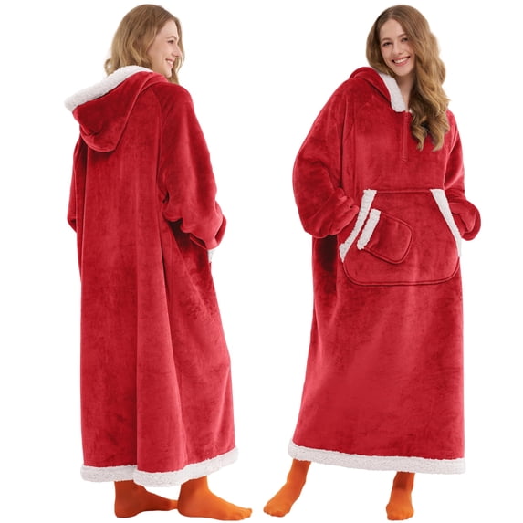 Joyfy Wearable Blanket Hoodie for Women Men Gifts for Women Mom Wife Sherpa Fleece Long Hooded Blanket Sweatshirt Cozy Sherpa Wearable Throw with Pocket & Sleeves for Adult (Small, Red)