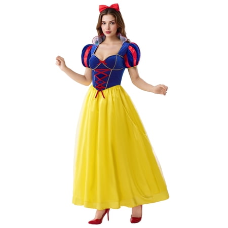 Joyfy Snow Princess Dress Costume for Women, Adult Halloween Costume with Headwear for Halloween Party Fancy Dress up Cosplay