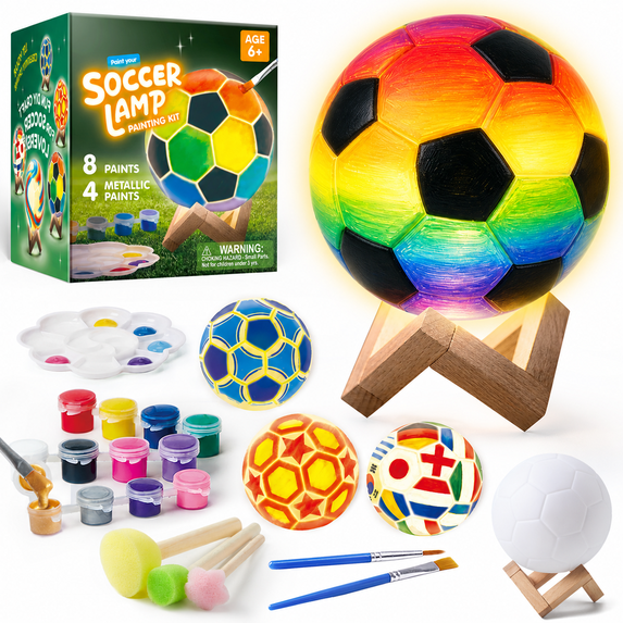 Joyfy Soccer Ball Paint Your Own Lamp Kit,DIY 3D Soccer Night Light Arts and Crafts for Kids Ages 6-12, Perfect Christmas Birthday Gift for Boys and Girls
