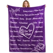 Mother's Day Blanket Gifts, 50" x 60" Soft Flannel Birthday Gift for Mom from Daughter Son - Purple