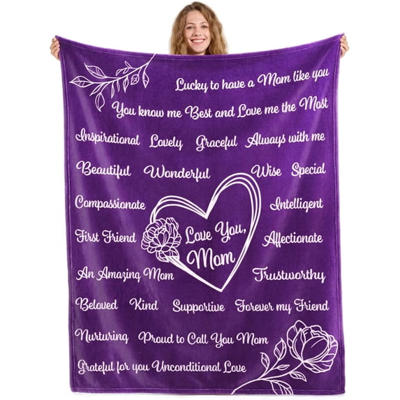 Joyfy Mother's Day Blanket Gifts, 50" x 60" Soft Flannel Birthday Gift for Mom from Daughter Son - Purple