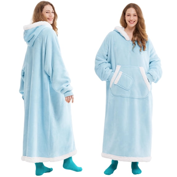 Joyfy SWearable Blanket Hoodie for Women Men Gifts for Women Mom Wife Sherpa Fleece Long Hooded Blanket Sweatshirt Cozy Sherpa Wearable Throw with Pocket & Sleeves for Adult(Sky blue,Regular)