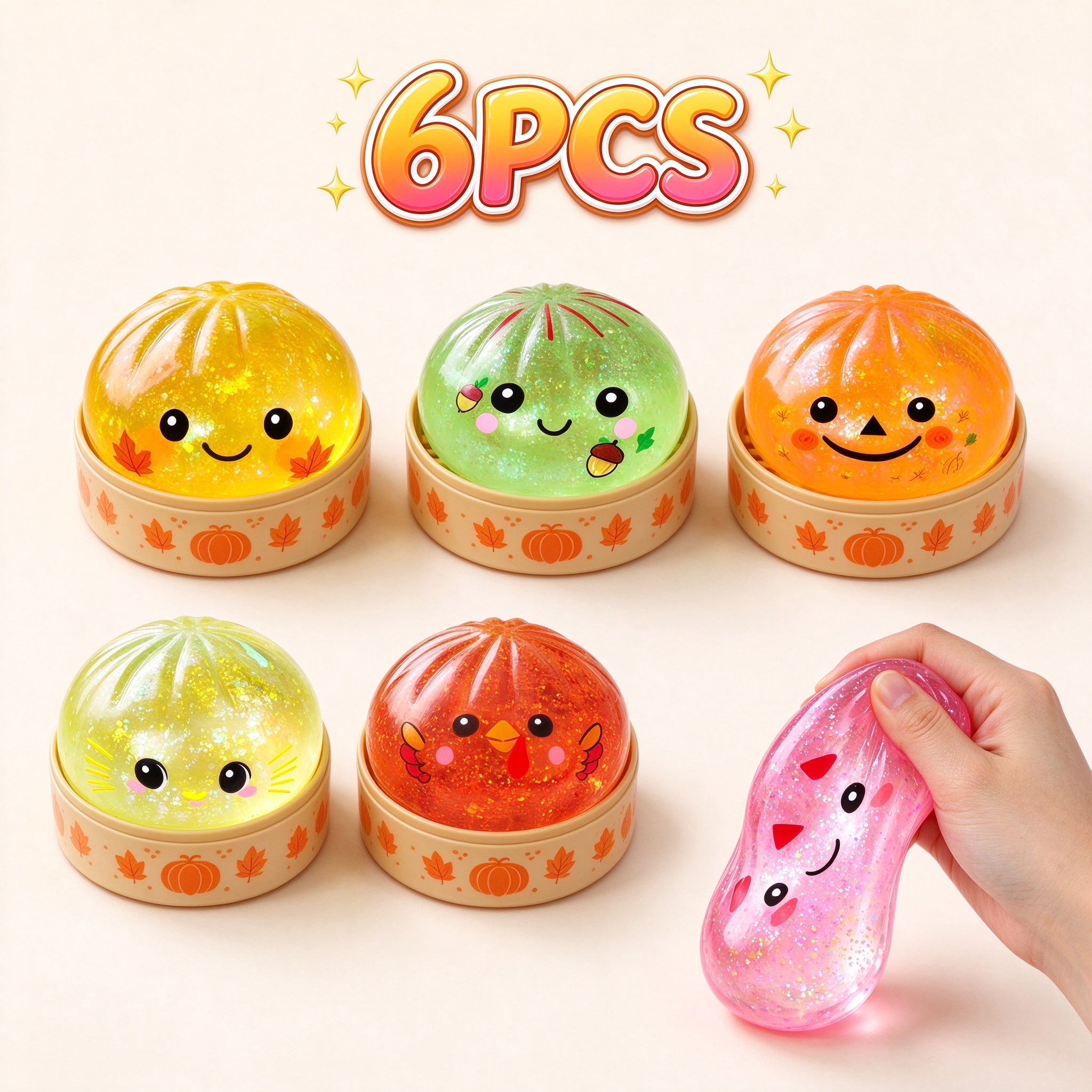 Joyfy Thanksgiving Dumpling Stress Relief Toys Set, 6PCS
