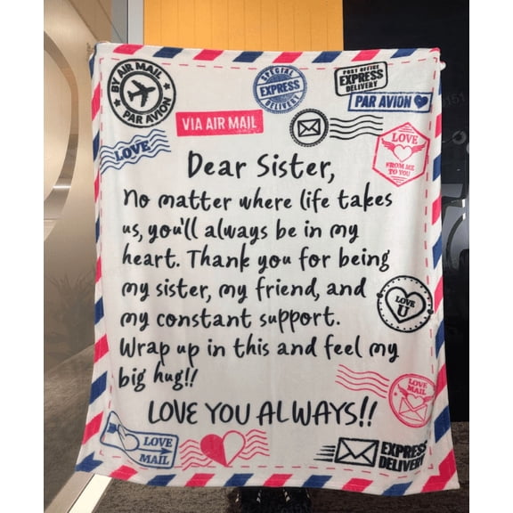 Joyfy Sister Birthday Gifts 50"x 60" Soft Flannel Throw Blanket for Sister Best Friend, Gift for Birthday Graduation Valentine's Day, Ivory White Beige Envelope