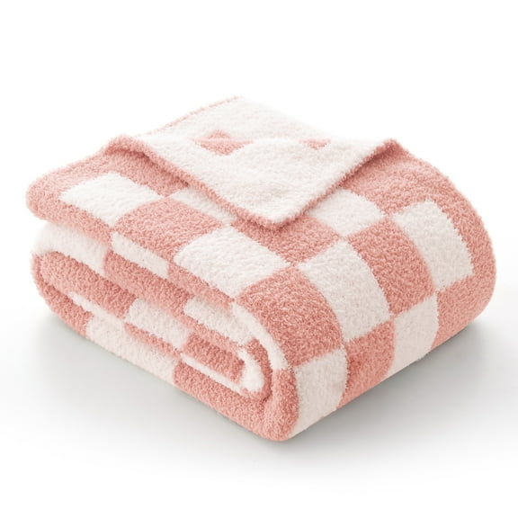 Joyfy Throw Blanket for Couch,Bed,Sofa,Pink Checkerboard Knitted Blanket,Super Soft Throw Blanket Knitted,Gifts for Women Mom Girls,Throw Home Room Decor Aesthetic for Women Mothers Christmas Birthda