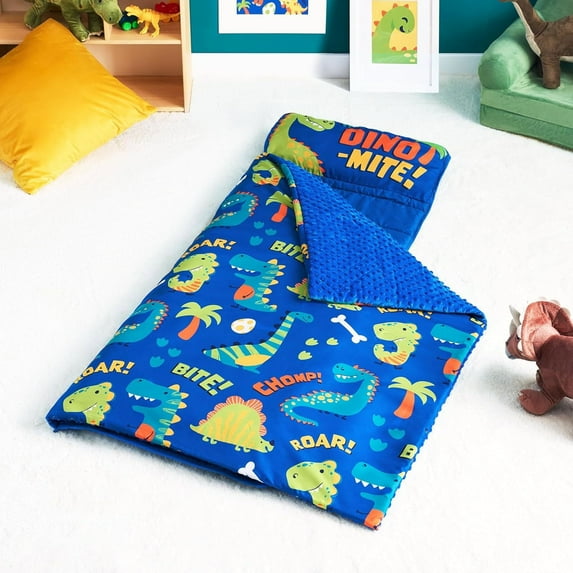 Joyfy Toddler Sleeping Bag for Kids 55"x30" Nap Mat with Removable Pillow and Minky Blanket for Ages 3-7, Soft Roll Up for Boys Girls Kindergarten Daycare Sleepover