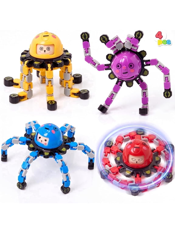 4PCS Fidget Spinners Toys, Transformable Stress Relief Sensory Toys for Adults and Kids, Deformable Robot Spinner Desk Toys for Party Favors Birthday Gifts