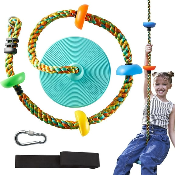 Joyfy Tree Swing for Kids Climbing Rope Swing with Platforms and Disc Seat, Carabiner & 4 Ft Strap for Treehouse and Outdoor Playground