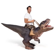 Joyfy Adult Inflatable Dinosaur Costume with LED Light Up Eyes, Brown Digital Print Blow Up Ride-On T-Rex Dinosaur Costume for Halloween Party and Cosplay