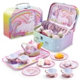 thumbnail image 1 of Joyfy Unicorn Tea Party Set for Girls, Pretend Tin Teapot Set with Teapot, Cups, Plates, Carrying Case, Princess Tea Time Play Kitchen for Christmas Birthday Gift, 1 of 9