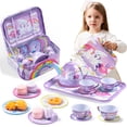 thumbnail image 1 of Joyfy Unicorn Tea Party Set for Girls, Pretend Tin Teapot Set with Teapot, Cups, Plates, Carrying Case, Princess Tea Time Play Kitchen for Christmas Birthday Gift, 1 of 7