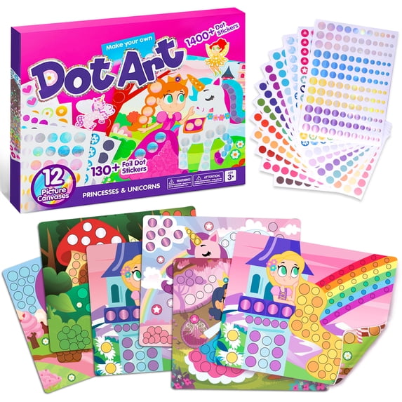 Joyfy Unicorns and Princess Dot Markers, Over 1470 Pcs Sticker Poke A Dot Book, Ages 3-5 Toddler Arts and Crafts Supplies, Christmas Birthday Gifts
