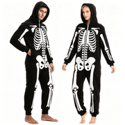 Joyfy Skeleton Costume for Adult Unisex Zip-Up Hooded Jumpsuit Pajama for Halloween Party Cosplay and Themed Events