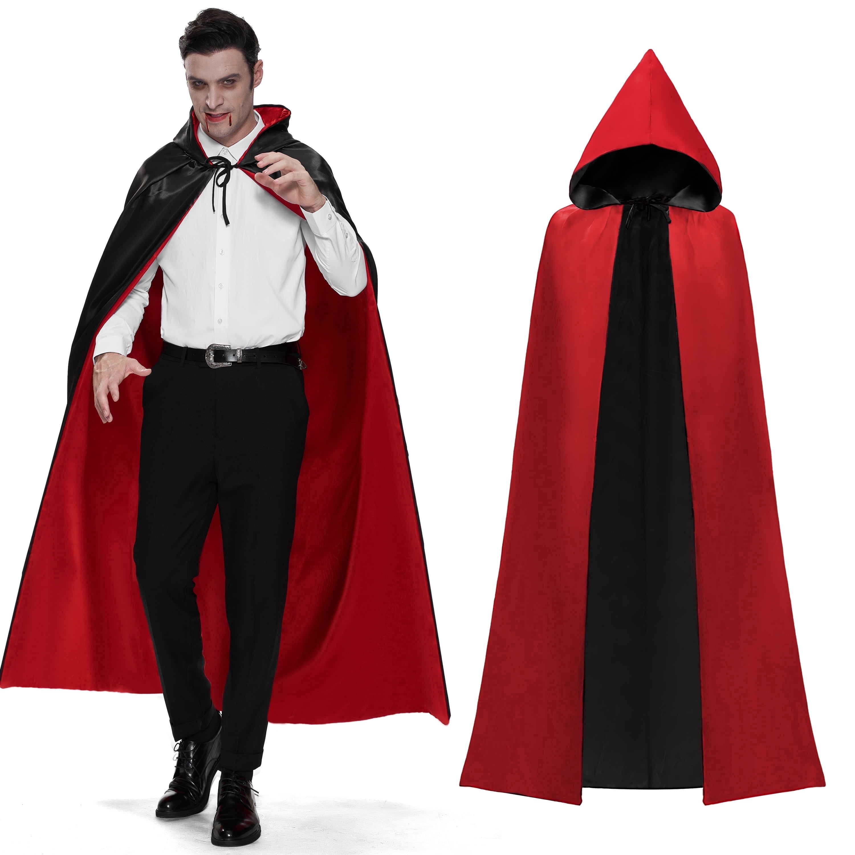 Costume Carnaval Cape Rouge Et Noire Réversible Avec Capuche - Costume Vampire Halloween Carnaval Enfant Et Adulte Costume Carnaval Cape Rouge Et Noire Réversible Avec Capuche - Costume Vampire Halloween Carnaval Enfant Et Adulte