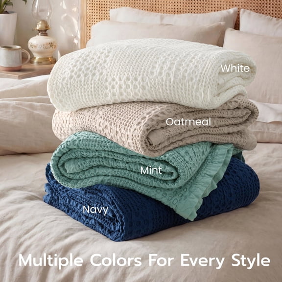 Joyfy Waffle Blanket - Turkish Cotton Soft Navy Blanket