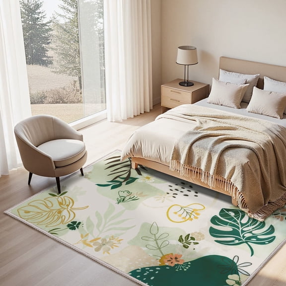 Joyfy Washable Floral Area Rug 4'x6' Non-Slip Soft Carpet with Rubber Backing for Living Room, Bedroom, Dining Room, Kids Nursery and Bedside Indoor Use (Green)
