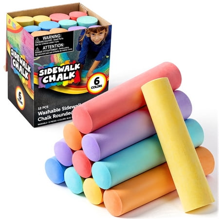 Joyfy 12Pcs Jumbo Sidewalk Chalks for Kids, Non-Toxic Washable Chalk for Outdoor Art Play, School, Paint on Chalkboard, Blackboard & Playground, 6 Colors