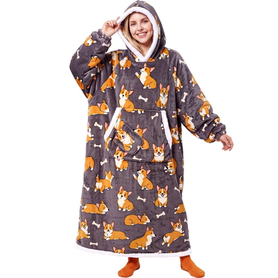 Joyfy Wearable Blanket Hoodie for Adults Gifts for Teen Girls Sister Women Sherpa Fleece Printed Hooded Blanket Sweatshirt Warm Cozy with Pocket & Sleeves