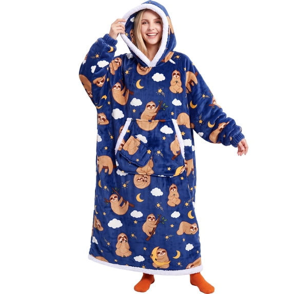 Joyfy Wearable Blanket Hoodie for Adults Gifts for Teen Girls Sister Women Sherpa Fleece Printed Hooded Blanket Sweatshirt Warm Cozy with Pocket & Sleeves